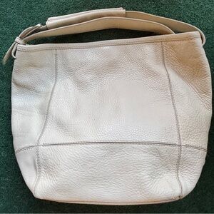 Cole Haan Cream Ivory Pebbled Leather Large Hobo Shoulder Bag Silver